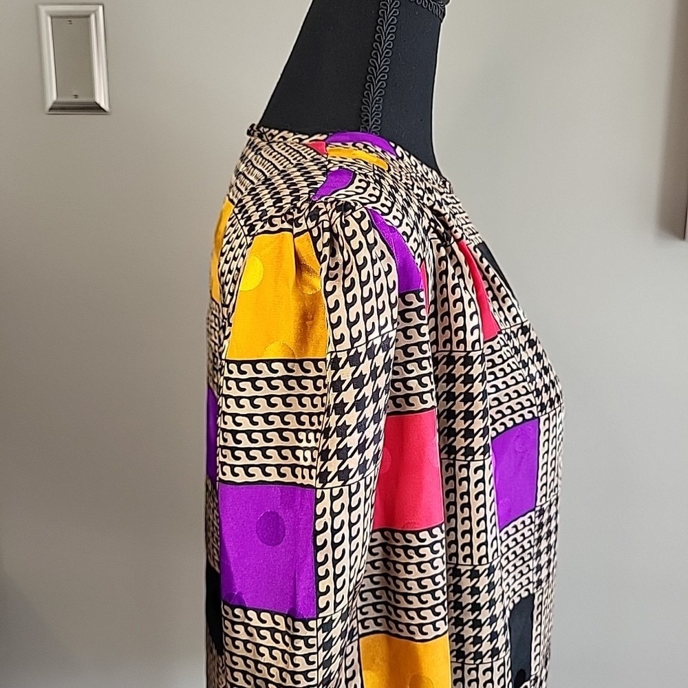 POET by Nicola Vintage 80's Bold Colorblock Retro Geometric Silky Blouse Size 12 - Picture 5 of 12
